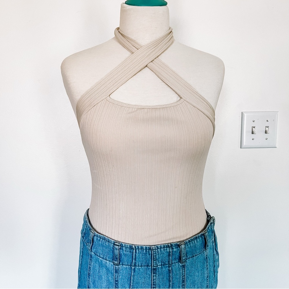 Shein | Taupe Halter Ribbed Bodysuit